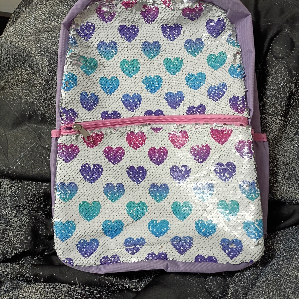 Stella & Max Lavender Sequin Heart Backpack with Pink Zipper